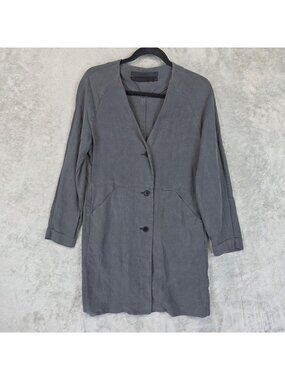 Minimarket Dress Womens S/M Gray Tencel Lyocell Button Front V-Neck Pockets